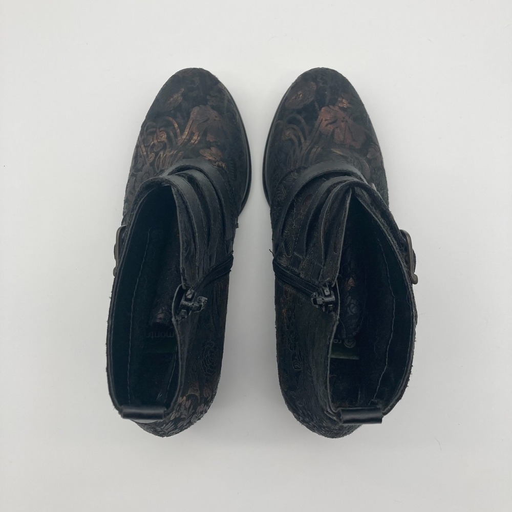 Remonte Black Floral Ankle Boots Bronze Metallic Buckle Side Zip EU 37 US 6.5-7 - Picture 5 of 13